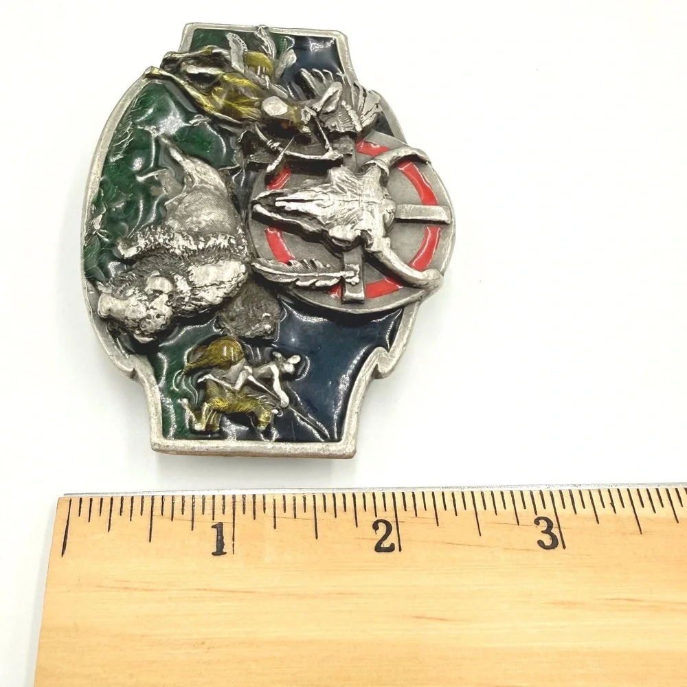 Siskiyou rBelt Buckle Mens Silver Pewter 1988 Buffalo Hunt Native American USA